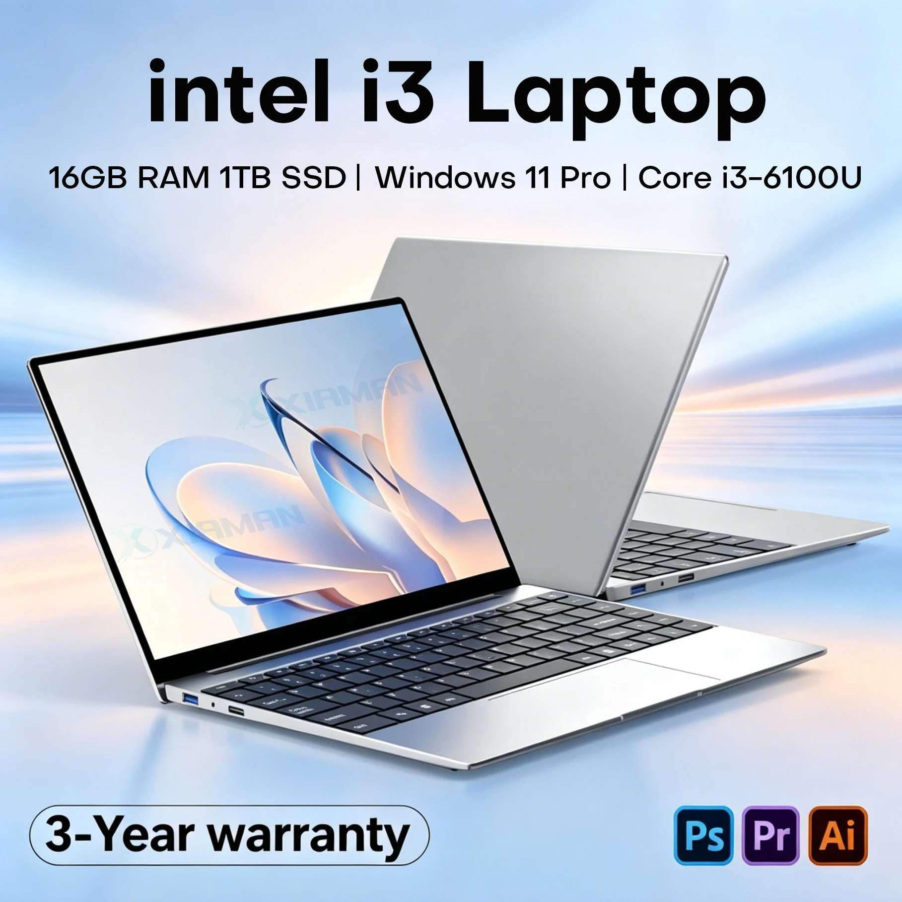 Computadora portátil Xiaman Ultra Slim de 14.1 pulgadas, Intel Core i3-6100U, 16 GB de RAM, 1 TB/2 TB SSD, pantalla FHD de 1920*1080, Windows 11, Office, portátiles para estudio y oficina.