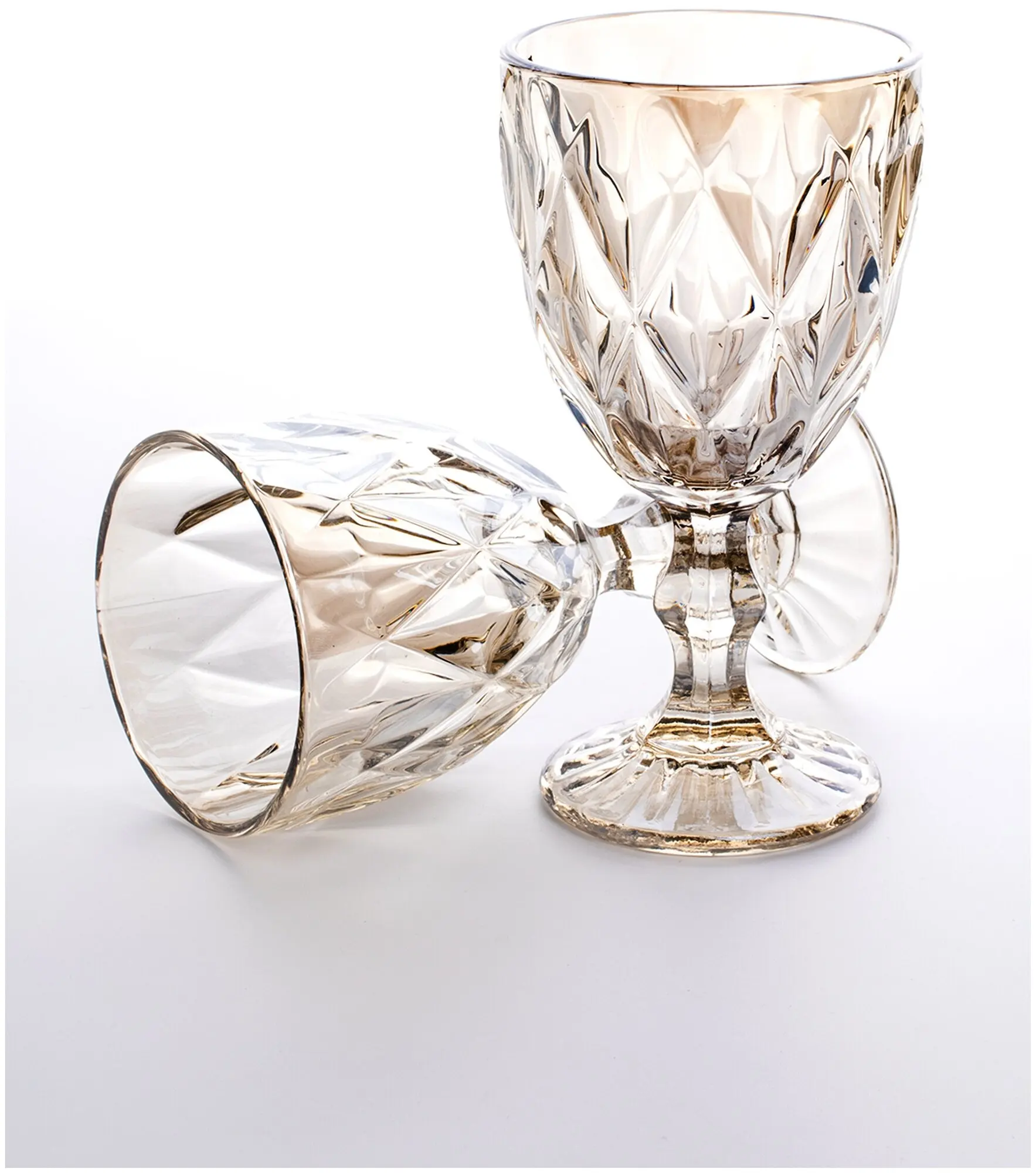 Set of 6 Cups Diamond Glass Cup (Diamond Blue, Golden, Smoke, Transparent, Brown))