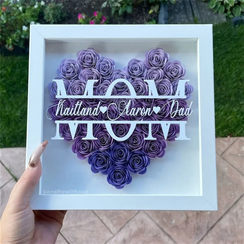 Imagem -05 - Quadro Personalizado do Shadowbox do Coração Caixa da Sombra da Flor com o Nome das Crianças Presente do Dia das Mães