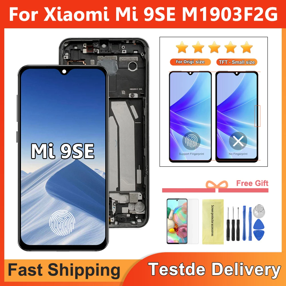 Tested Display Screen for Xiaomi Mi 9 SE Lcd Display Touch Screen Digitizer with Frame For Xiaomi Mi 9SE Mi9 SE M1903F2G Replace