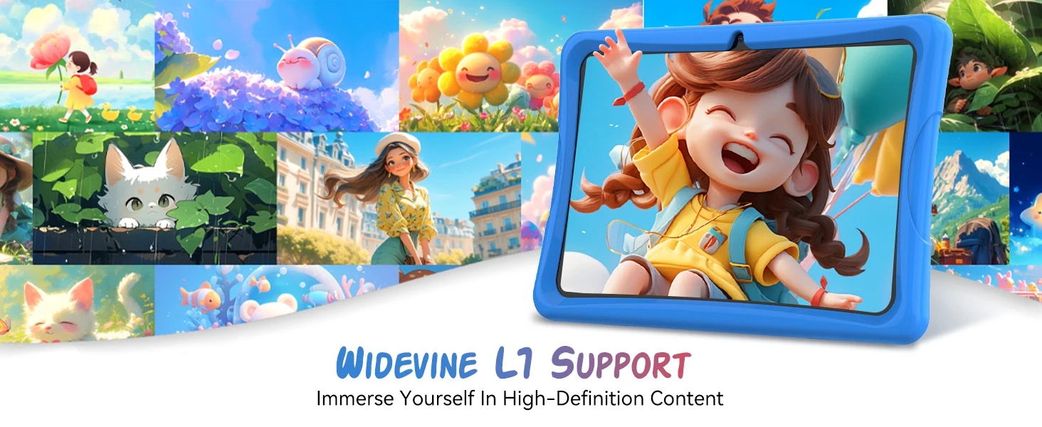 KINGRID K10 Kids Tablet 10'' Android 15 4GB RAM+8GB Expandable 64GB ROM 5G WiFi Widevine L1 5000mAh Kids Tablet PC Tablet Android Parental Control
