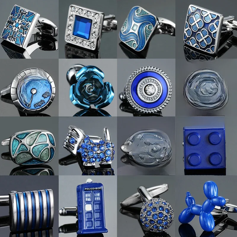 AliExpress XKZM auspicious AS Brand new Apple coffee cup bicycle rose map battery car Cufflinks men's Wedding Shirt Blue Badge