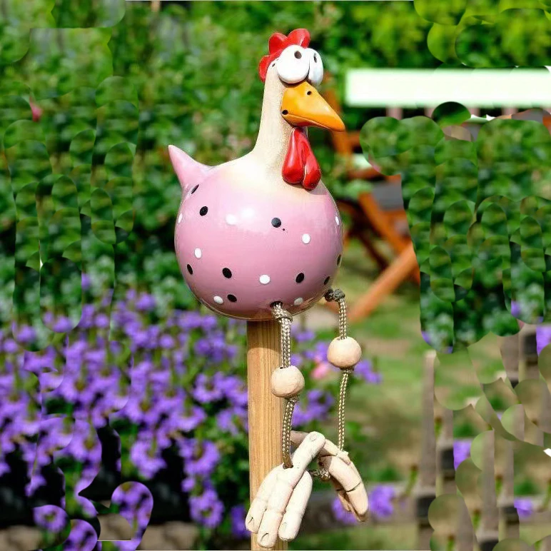 Hars groot ogen kip standbeeld - grillig tuindecor, tuin sculptuur ornament - afbeelding 1