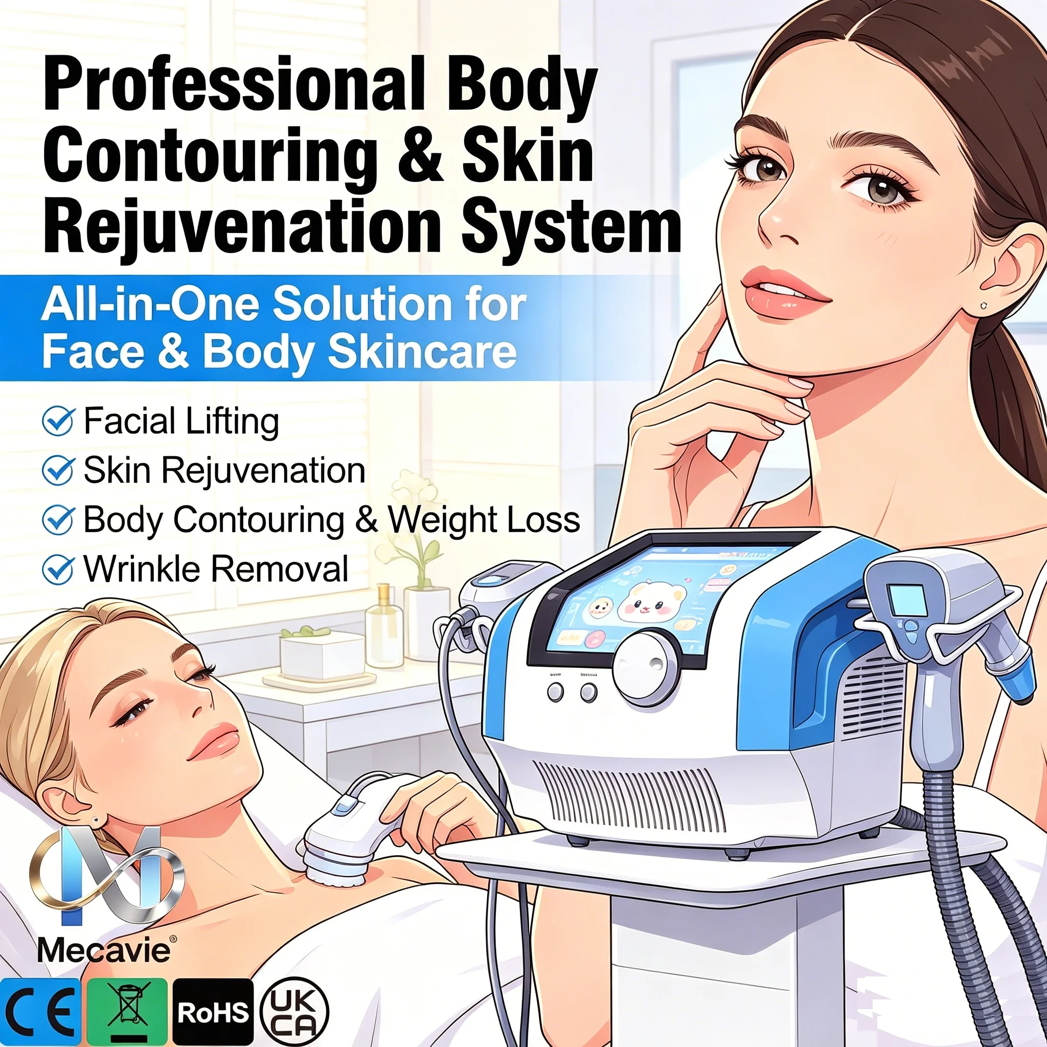 Professional Rf Ultra 2-In-1 360 Degree Beauty Device, Multifunctional Anti-Aging Fat Reduction Body Shaping Instrument, Face Lifting Skin Rejuvenation And Skin Tightening Nursing Machine Ideal For Commercial Beauty Salon And Personal Home Skincare Use