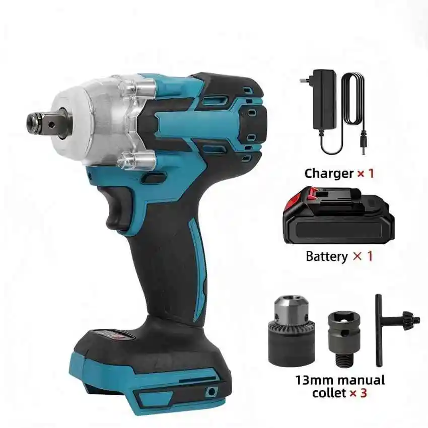 Clé à chocs électrique sans balais 520N · m, clé à couple élevé 1/2 pouces 0-4200 tr/min pour Batteries Makita 21V 4000mAh de qualité industrielle