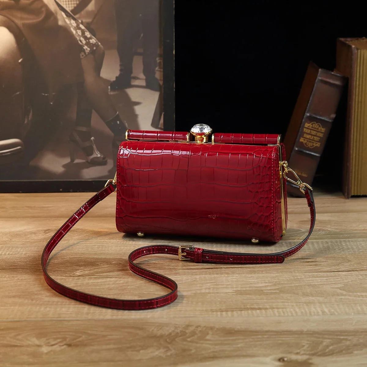 Torby na ramię dla damski łańcuszek kobiecej torby torba Retro typu Crossbody prosty torba obiadowa wzór krokodyla damskie sprzęgło — zdjęcie 2