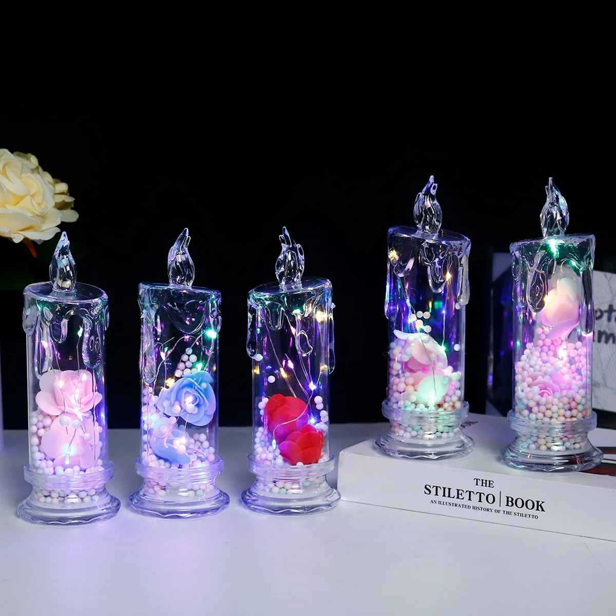 شمعة إلكترونية LED، ضوء ليلي وردي شفاف، ديكور عيد الحب، أفضل هدية لصديقتك، زينة جو ديكور المنزل #4