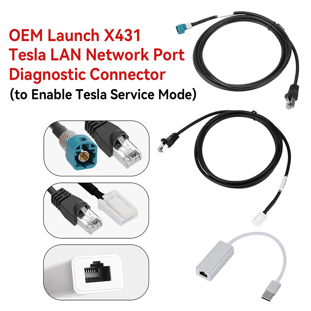 

OEM Launch X431 Комплект диагностических соединительных кабелей для сетевого порта Tesla LAN для Tesla Model S 3 X Y (для включения режима обслуживания Tesla)