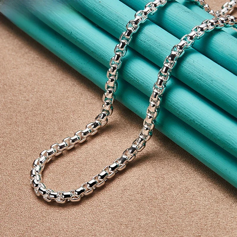 SHSTONE 925 Sterling Silver 4mm 18/20/22/24 Inch Okrągły naszyjnik z łańcuszkiem dla kobiet Mężczyzna Zaręczyny Ślub Moda Biżuteria z urokiem — zdjęcie 2
