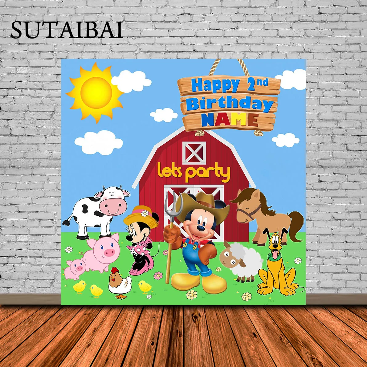

MICKEY and MINNIE Mouse Farm Birthday Backdrop Red Farm Barnyard Baby Shower Background Farm Animals Children Birthday Party