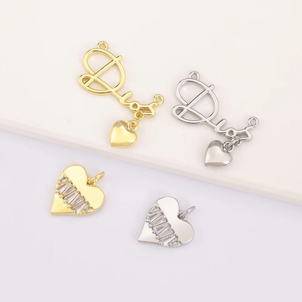 Romantic Love Heart Copper Pendant for Women Fashion Zirconia DIY Necklace Charm Handmade Jewelry Making Supplies Accessories