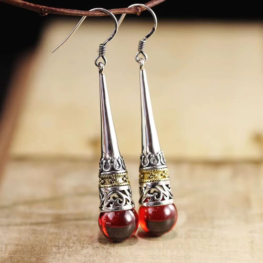 

KJJEAXCMY Fine jewelry S925 sterling silver long paragraph Women's Red garnet earrings new as a Birthday Gift for Girlfriend