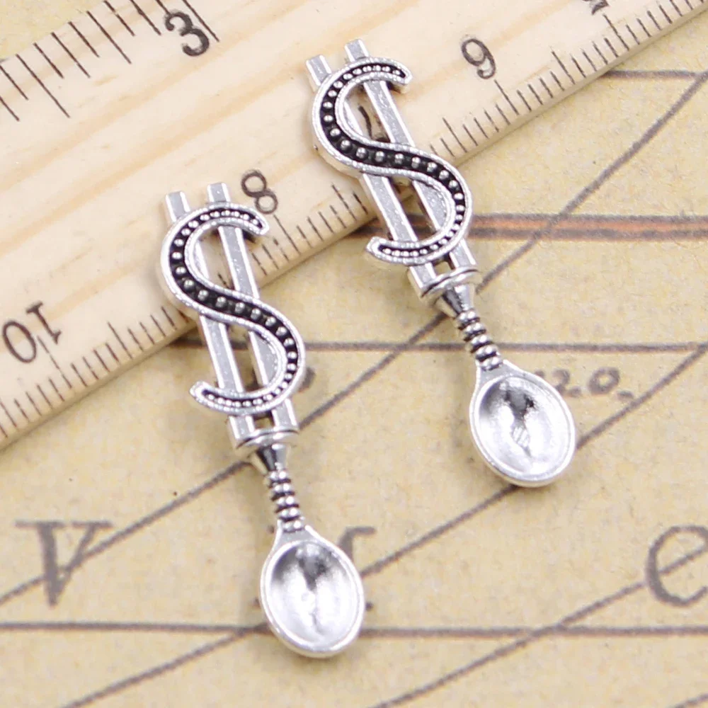 20 sztuk Charms pieniądze dolar łyżka 37x 9mm tybetański brąz kolor srebrny wisiorki antyczna biżuteria Making DIY Handmade Craft wisiorek — zdjęcie 2