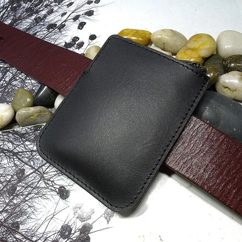 Blongk zapinana na zamek Ultra cienki pasek paczka prawdziwej skóry mała torebka nerka karty i etui na dowód Mini portfel etui mężczyźni kobiety LD-K — zdjęcie 2