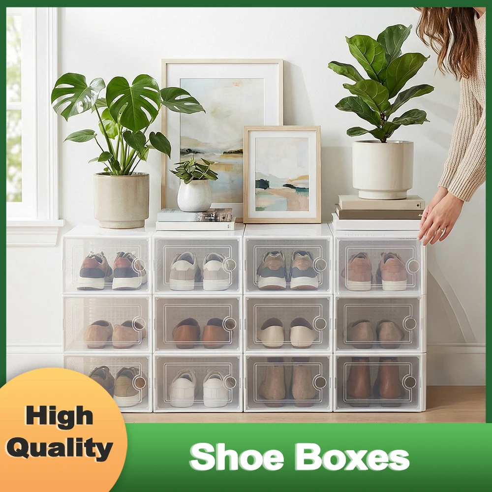 Boîtes à chaussures empilables et pliables, transparentes, avec trou d'aération, organisateur de chaussures, rangement pour chaussures jusqu'à la taille 45, 6/12 pièces