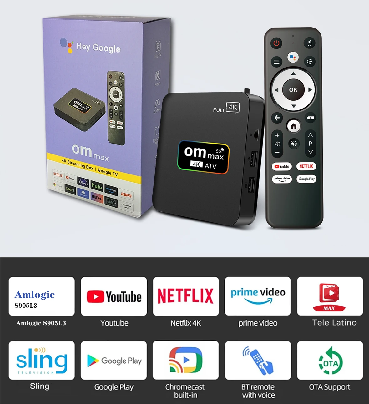OM MAX 2025, горячая распродажа, Android TV Box S905L3, амlogic Chips, система iATV, 4k HD Bluetooth5.0, голосовой пульт дистанционного управления, двойной 2,4G/5G tvbox