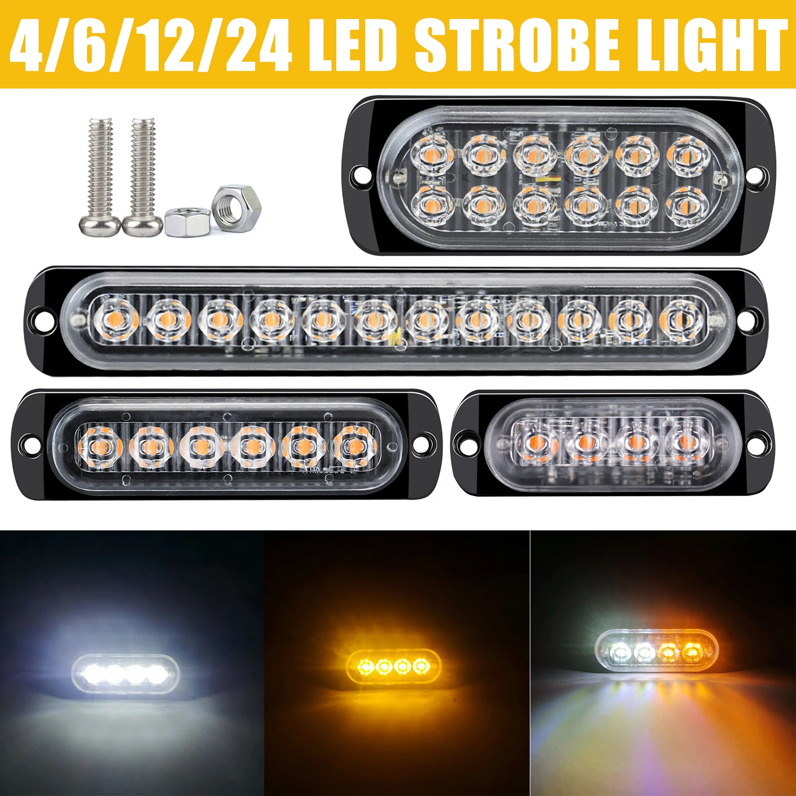 

GIE.TOP 2PCS Hazard Lamp Strobe Bar Emergency Lights Body Side Flashing Warning White&Amber