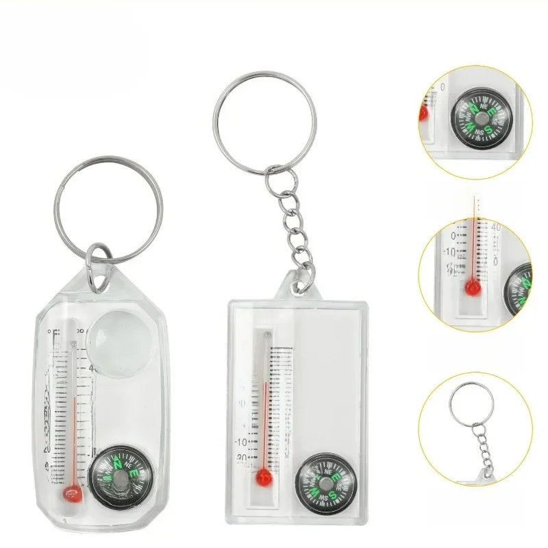 Porte-clés boussole et thermomètre, petite boussole, outils multiples de survie, taille de poche, outils de randonnée en plein air