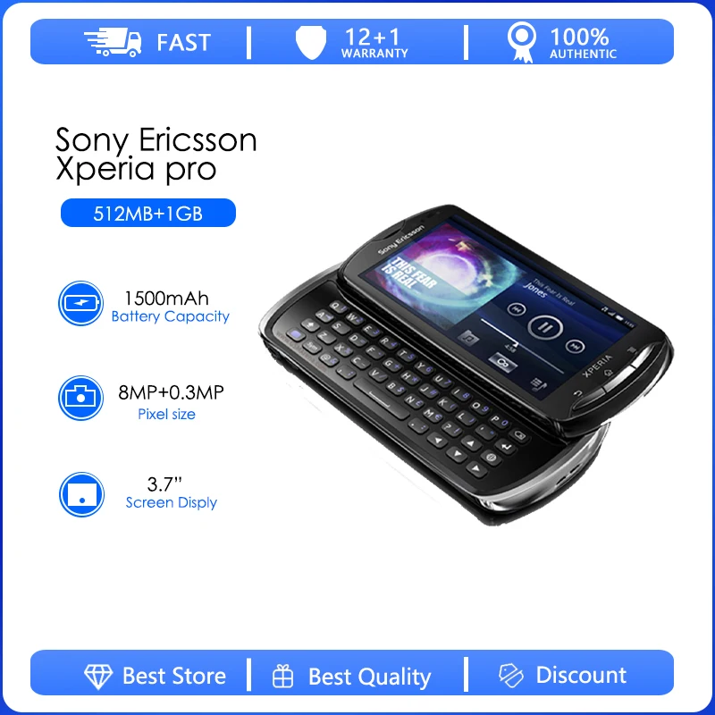 Sony Ericsson-Xperia Pro Flip Phone, remodelado-Original, câmera de 8MP, WLAN, frete grátis, MK16, MK16a, MK16i, 3.7"