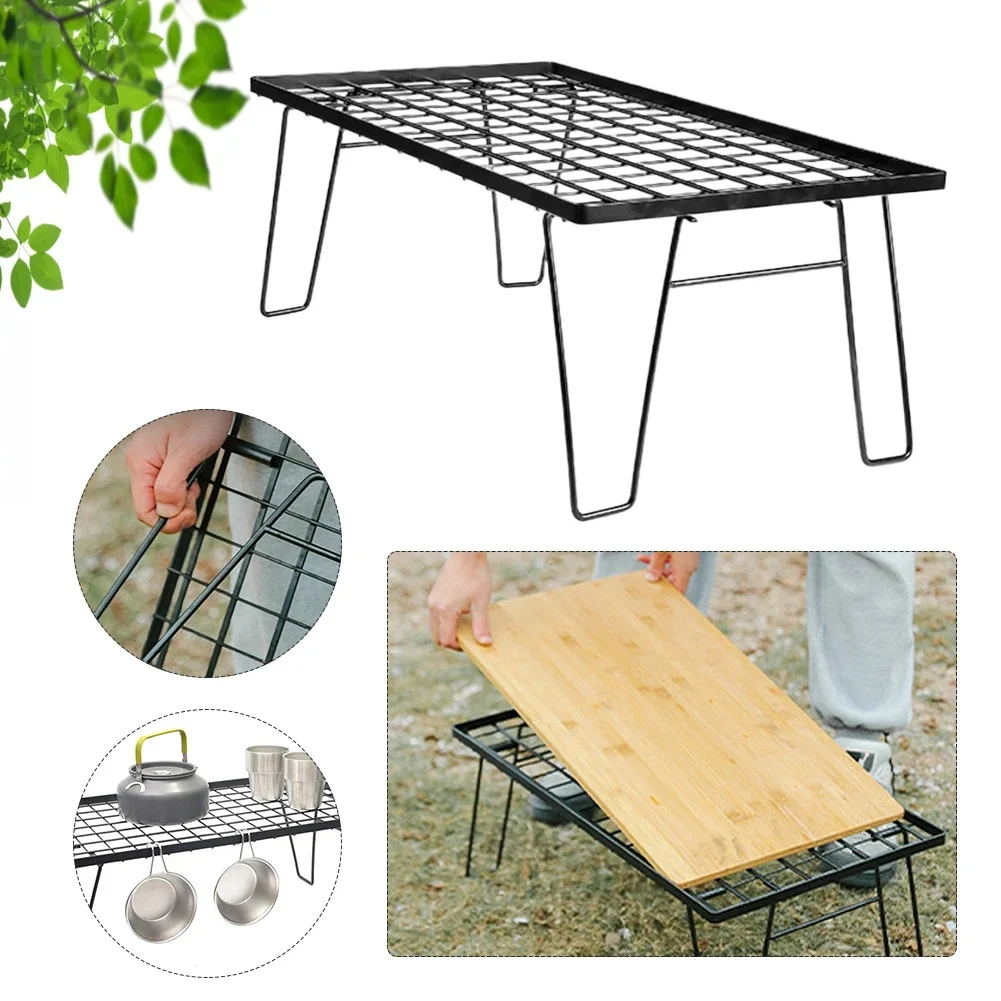 Table pliante en filet de fer avec planche de Table et sac, Table légère de Camping, support de cuisine multifonctionnel pour Barbecue en plein air