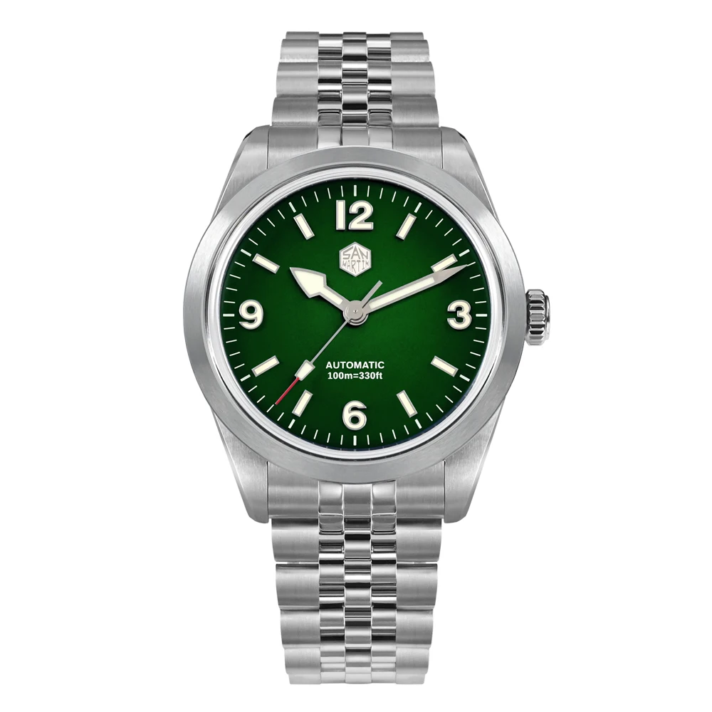 San Martin 38 mm Herren-Sportuhr, modisch, luxuriös, erkunden Klettern, automatisch, mechanisch, Saphirglas, wasserdicht, 5 Glieder, Armband BGW-9
