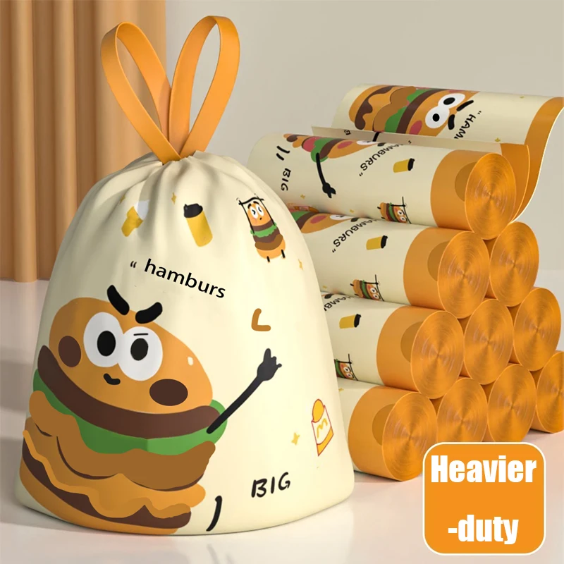 60 reißfeste, dickere, große Müllbeutel mit Kordelzug in Hamburger-Form – hochdichtes Polyethylen, vielseitige Einweg-Aufbewahrungsbeutel, geeignet für Küche, Badezimmer, Schlafzimmer, Wohnzimmer und