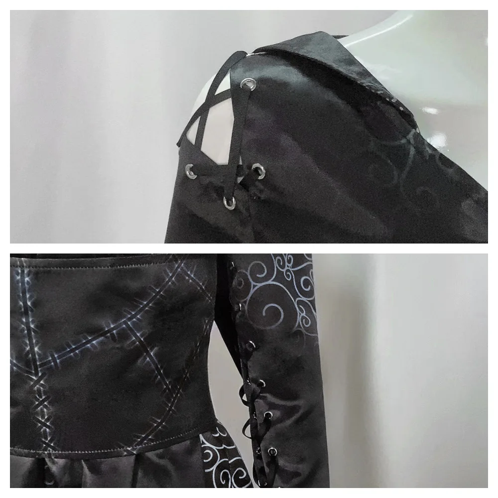 Costume cosplay Bellatrix Lestrange Abito lungo gotico nero Abito da gioco di ruolo da mago di Halloween Classico abbigliamento da festa scuro