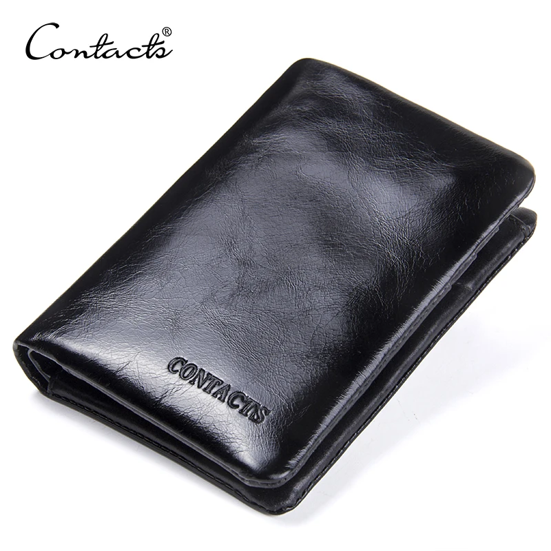 CONTACT'S New Classical Genuine Leather Wallets Vintage Style Men Wallet Fashion Brand Purse Card Holder Money Clip Men's Bags