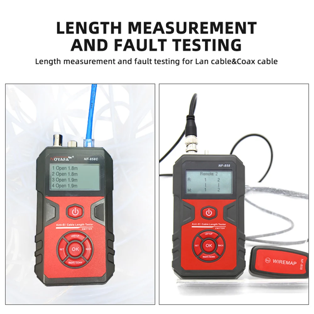 NOYAFA NF-858C Network Cable Tester Portable Cat 5 Cat 6 RJ11 BNC Cable Finder Measuring Cable Length and Breakpoints with Light