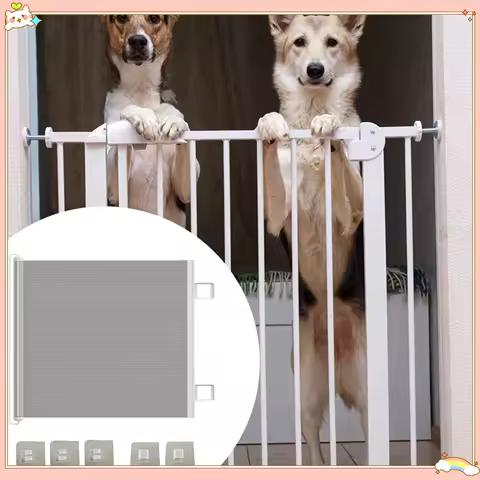 Retractable Dog Gate Prevent Your Dogs Cats from Jumping over for Deck Patio Mesh Baby Gate Mesh Dog Gate for Doorways Stairs