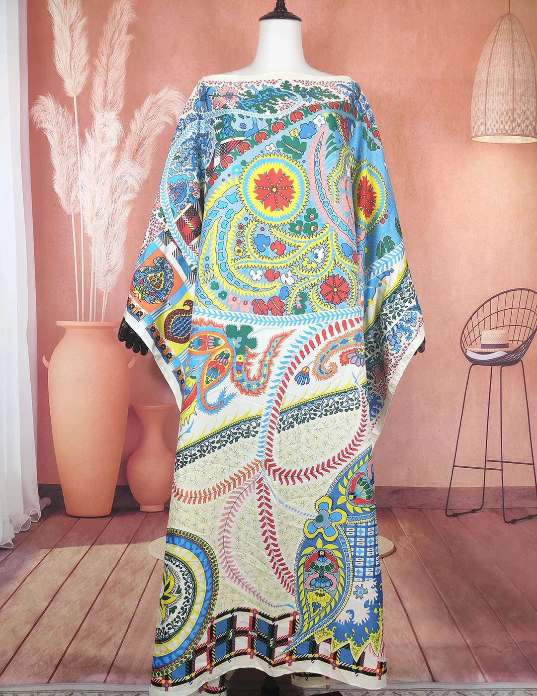 

Elegant Europe Fashion Bohemian Summer Women's Beach Bikini Long Silk Caftan Resort Wear Dress Kuwait Blogger Popular Kaftan