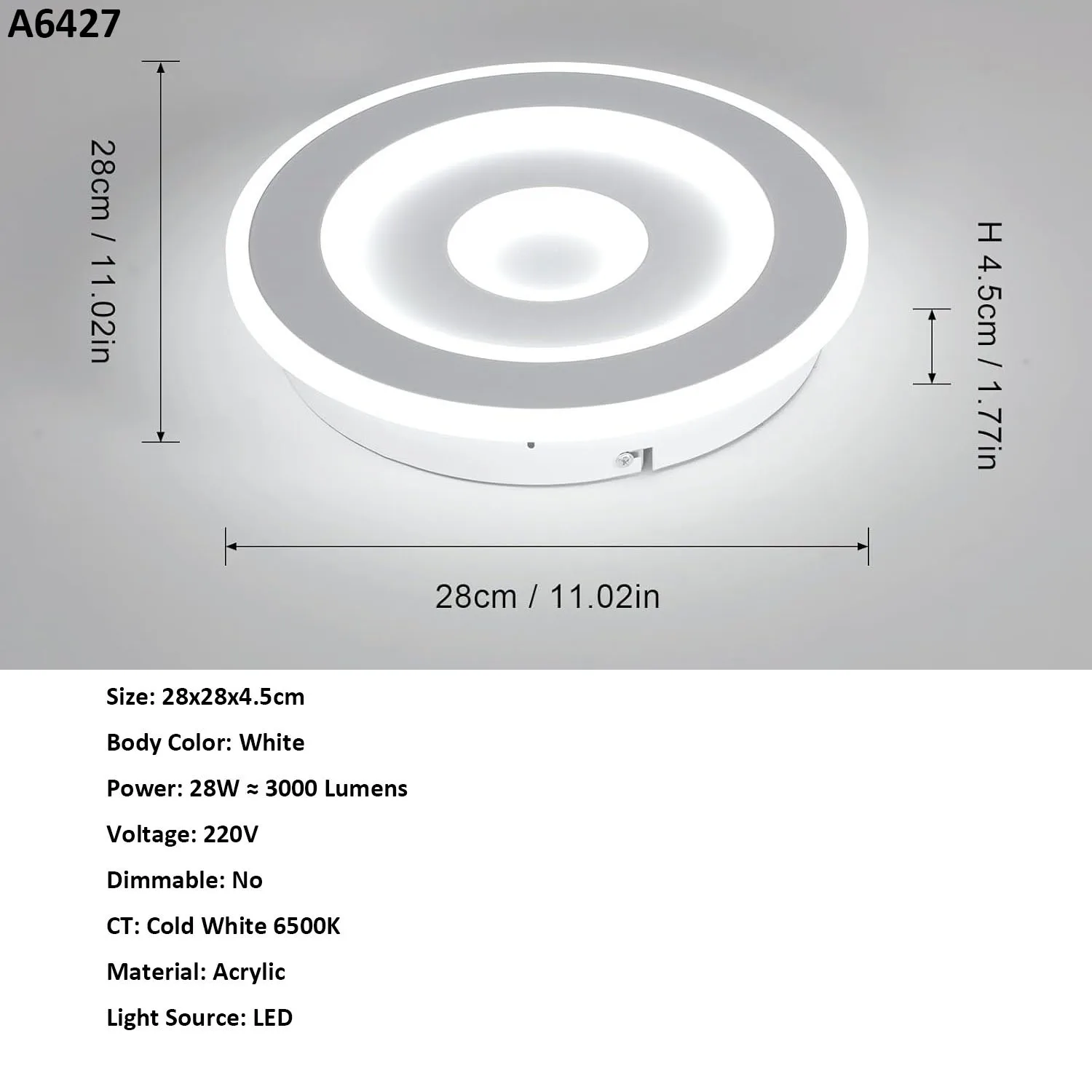 Runde LED-Deckenleuchte, moderne LED-Deckenleuchten 28 W für Flur, Schlafzimmer, Badezimmer, Küche, Wohnzimmer – Detail 3
