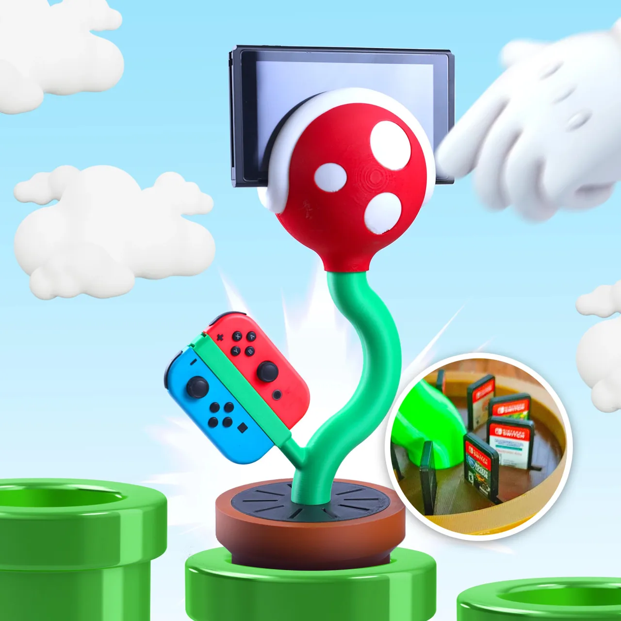 

Hobby Express Piranha Plant Design Charging Dock Stand Handheld Console Charging Stand Holder Gaming Stand ADP-GM-003