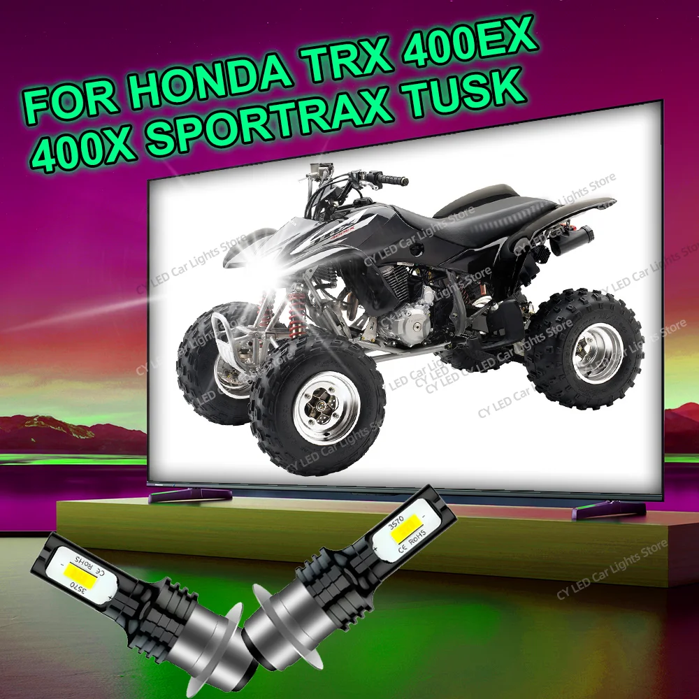 2pcs 6000K Bright White Motorcycle LED Bulbs Headlight For Honda TRX 400EX 400X Sportrax Tusk Plug and Play