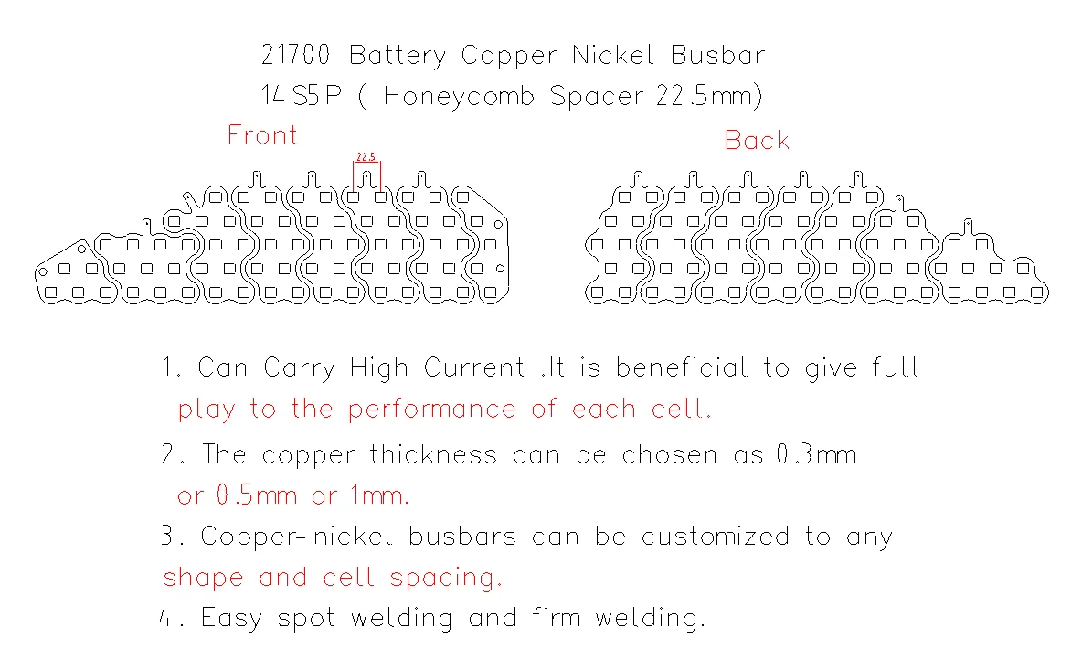 WELLGO Custom 14S5P 21700 Copper Busbars Nickel Plated Copper Bus Bar For EV Motorcycle Battery Module