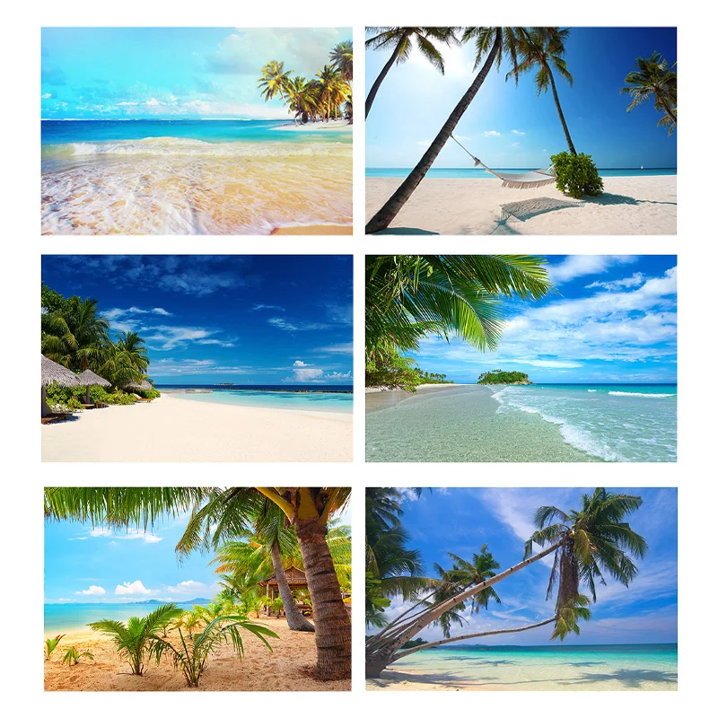 Summer Tropical Beach Photography Background Palm Tree Sea Seaside Ocean Landscape Backdrop Studio Photo Props Party Decoration