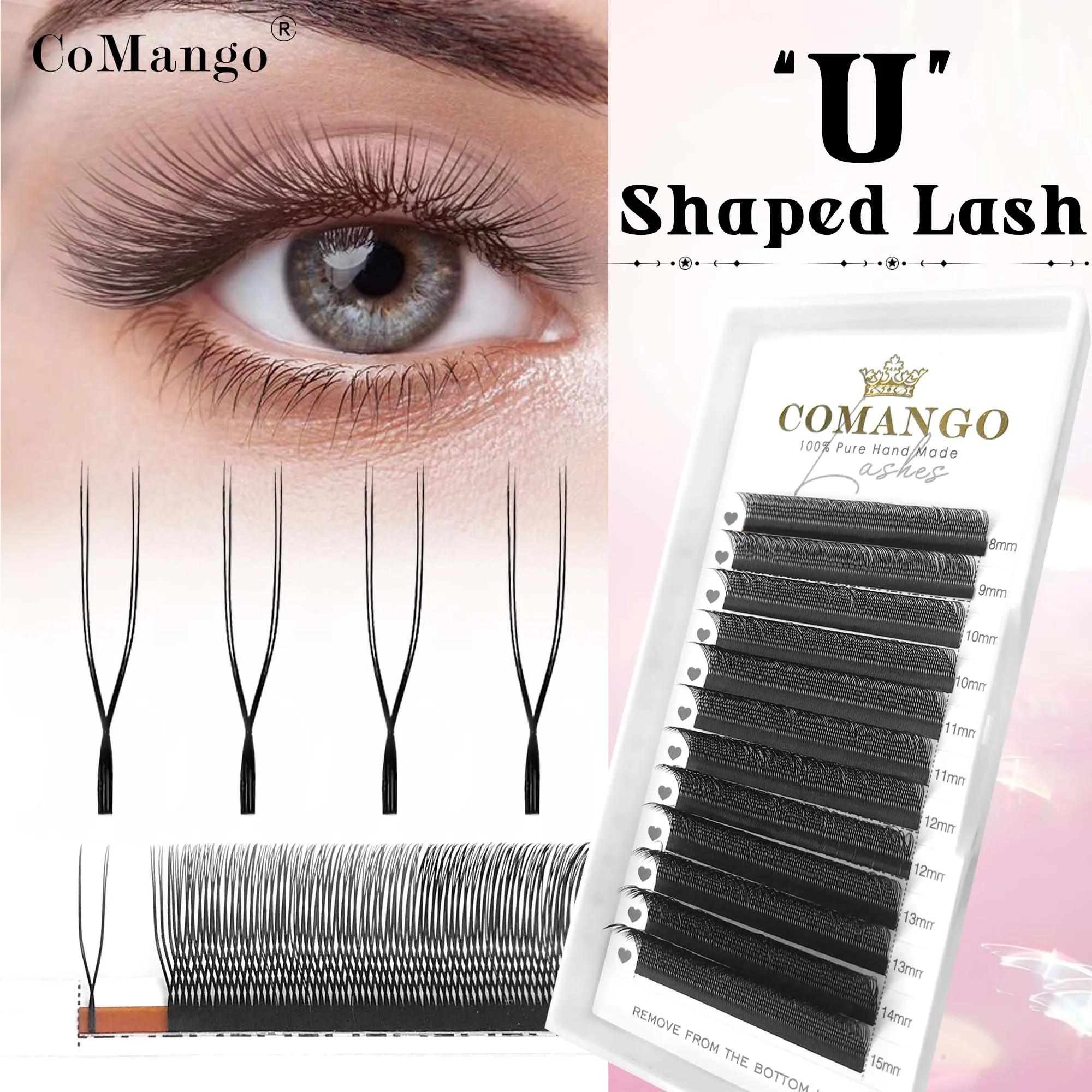CoMango U Shaped Parallel Flower Eyelashes U Style YY Eyelashes Extensions Natural Volume False Lashes Makeup Tool