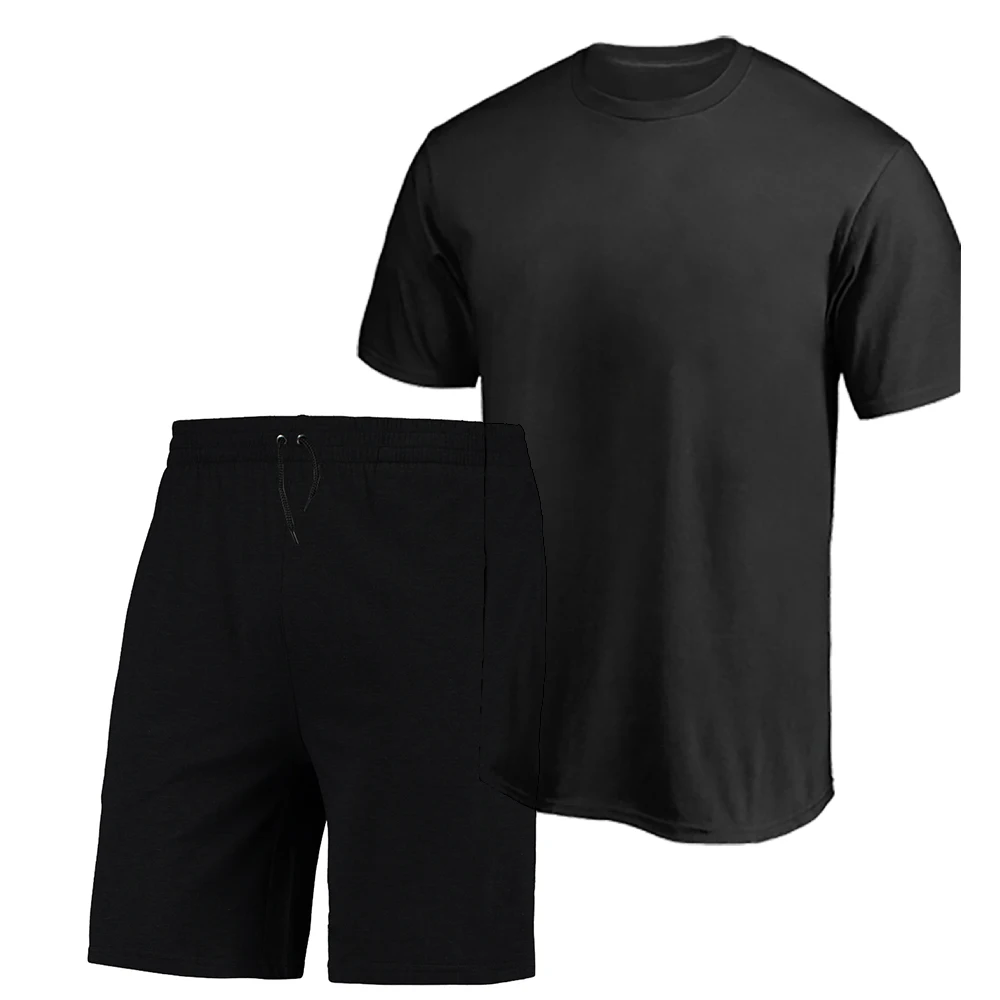 Kit Camiseta e Bermuda Moletinho Masculina Lisa Básica Preta do P ao G1/EXG