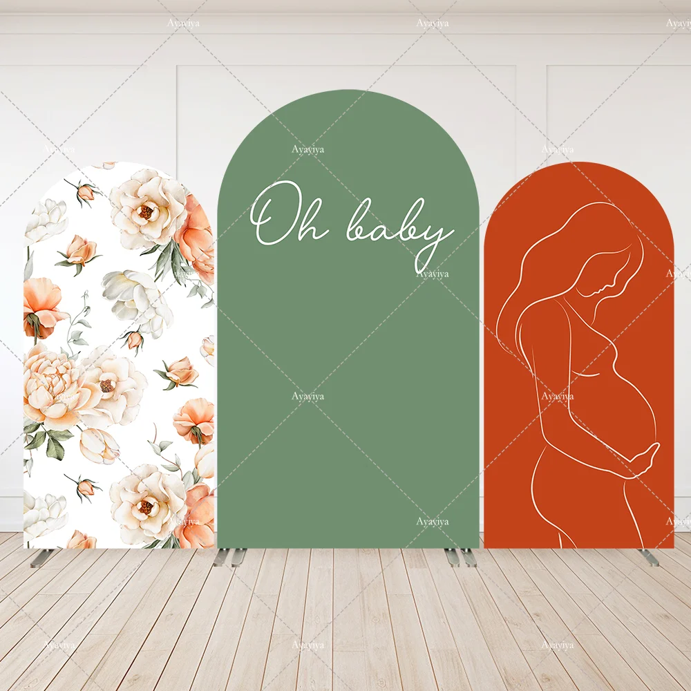 

Custom Pregnant Woman Silhouette Baby Shower Green Burnt Orange Arch Backdrop Cover Chiara Wall Photo Booth Background
