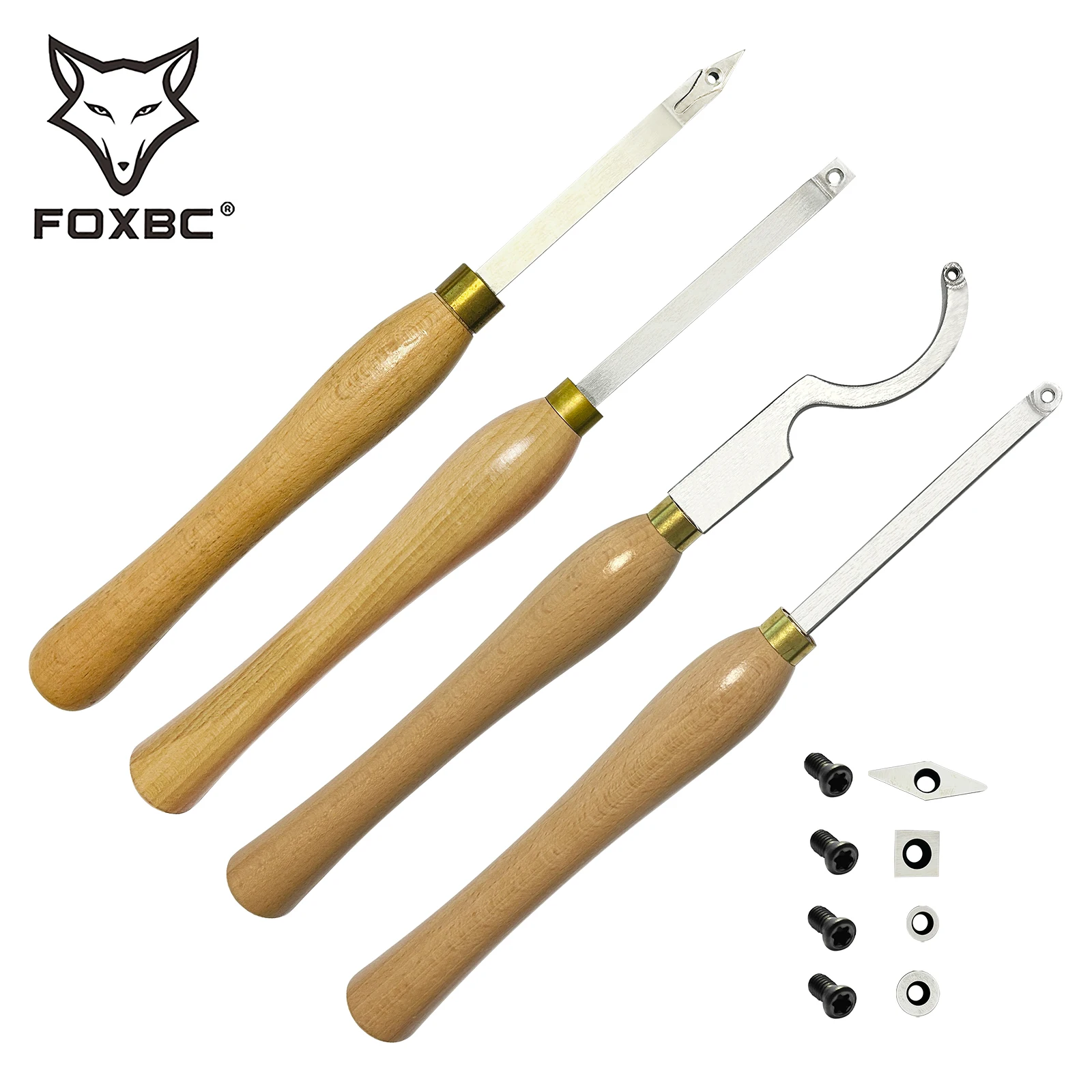 FOXBC 4PCS Mini Wood Turning Tools Include Finisher Rougher Detailer Hollower For Small to Mid-Size Projects Like Pen Bowl Knobs