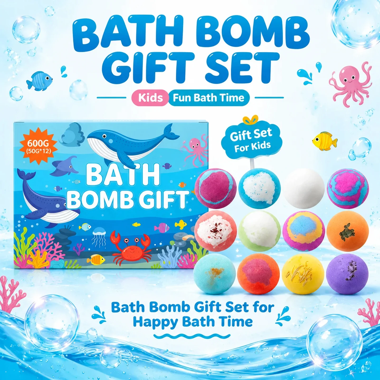 Bath Ball with Surprise Inside 12 Pack Fizzy Bubble Bath Gift Set Color Changing Natural Sea Salt Spa Bath Balls Handmade Spa Bubble Bath for Relaxing