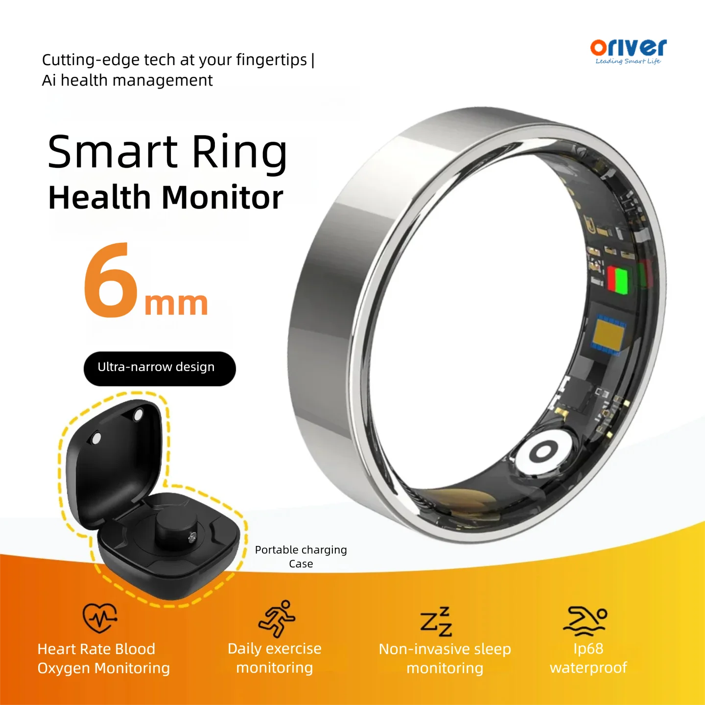 

Sport Smart Ring for Men and Women, Stainless steel ring for Android & iOS, Health Monitoring Ring, 5ATM Waterproof Long Battery