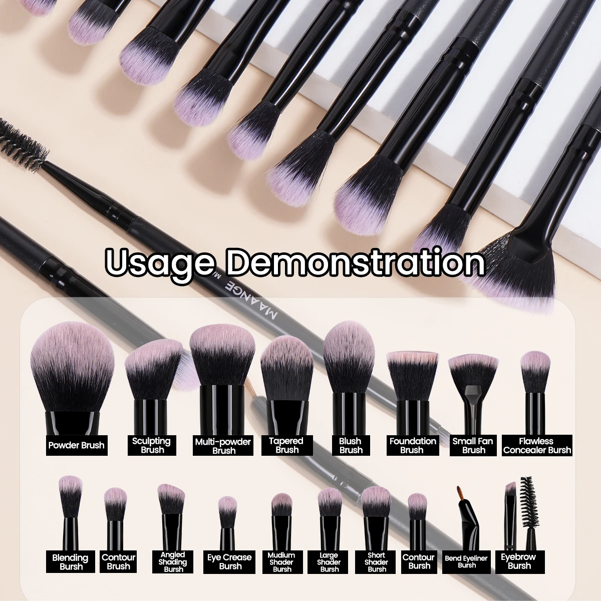 Zestaw pędzli do makijażu MAANGE 18 szt. Premium do podkładu, pudru, korektorów, cieni do powiek, różu, pędzle do makijażu z etui podróżnym.
