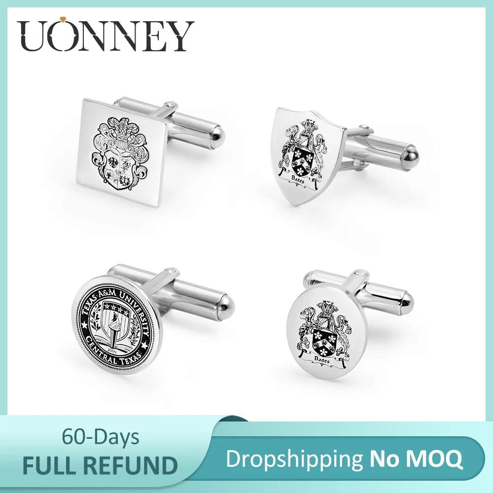 UONNEY Dropshipping Personalized Man Family Crest Cufflinks Shirt Photo Wedding Cuff Button Links Guest Gift Jewelry Accessories