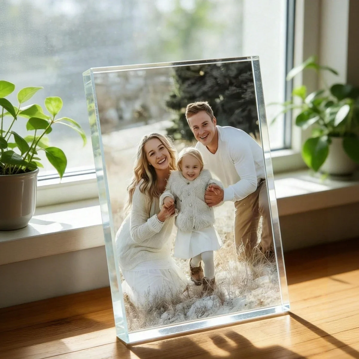 Um adorno fotográfico de acrílico personalizado; um presente maravilhoso para familiares e amigos, único e de alta qualidade.
