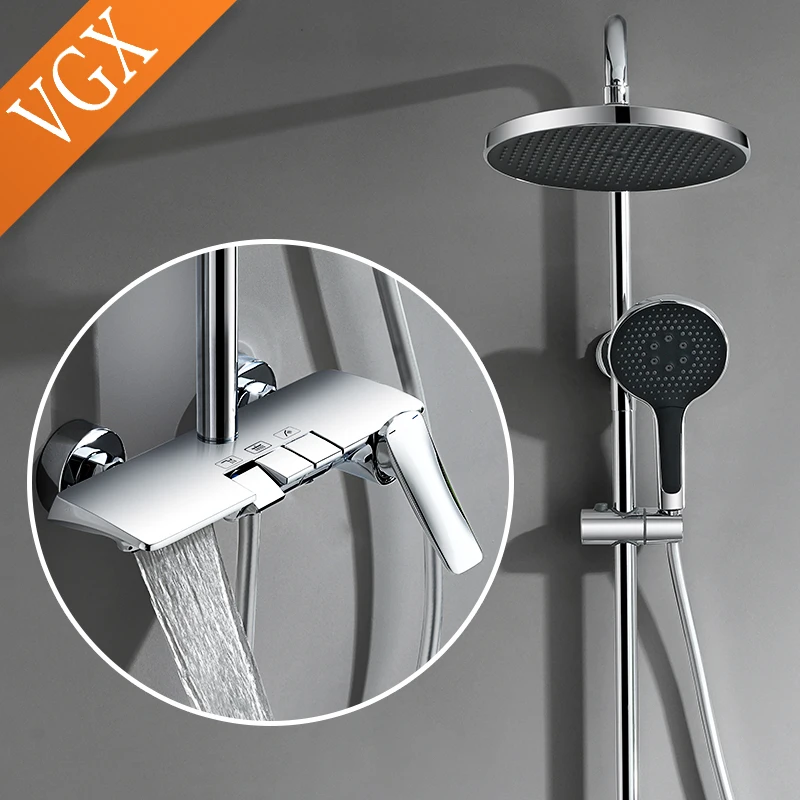 

VGX Luxury Shower System Set Bathroom Shower Faucet Set 3-way Rainfall Shower Mixer Crane with Hand Shower Set Black Grey Chrome