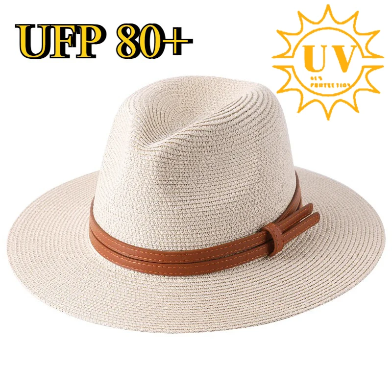 Fashion 56-60cm New Natural Straw Hat Panamad Soft Summer Female/male Wide Flap Beach Cap Sun Protection Uv Fedora Hat