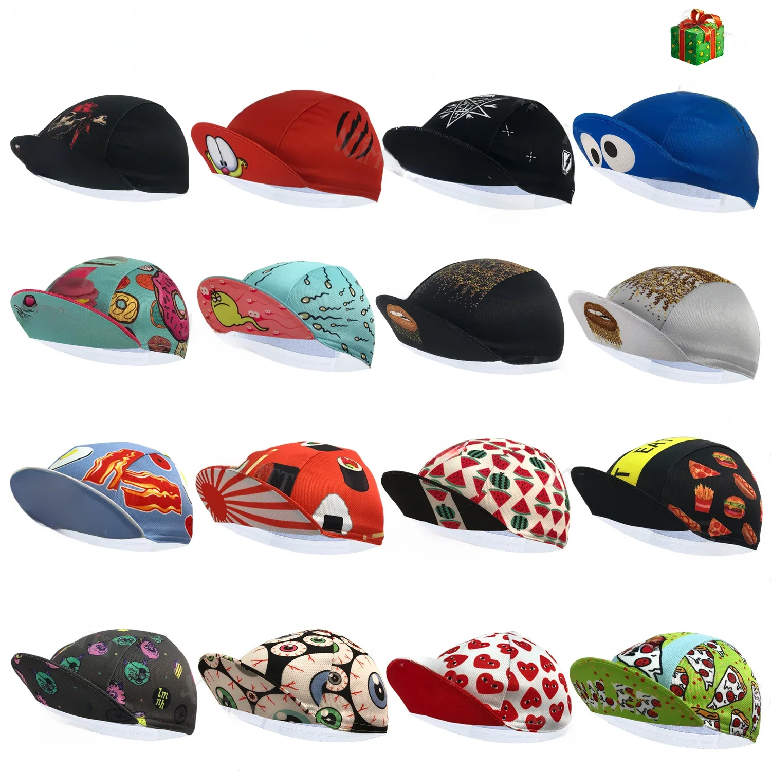 AliExpress XIMATT Pizza Cat Watermelon Bicycle Women's Men's Caps Black White Blue Red Quick Drying Cycling Balaclava Summer Retro Bike Hat