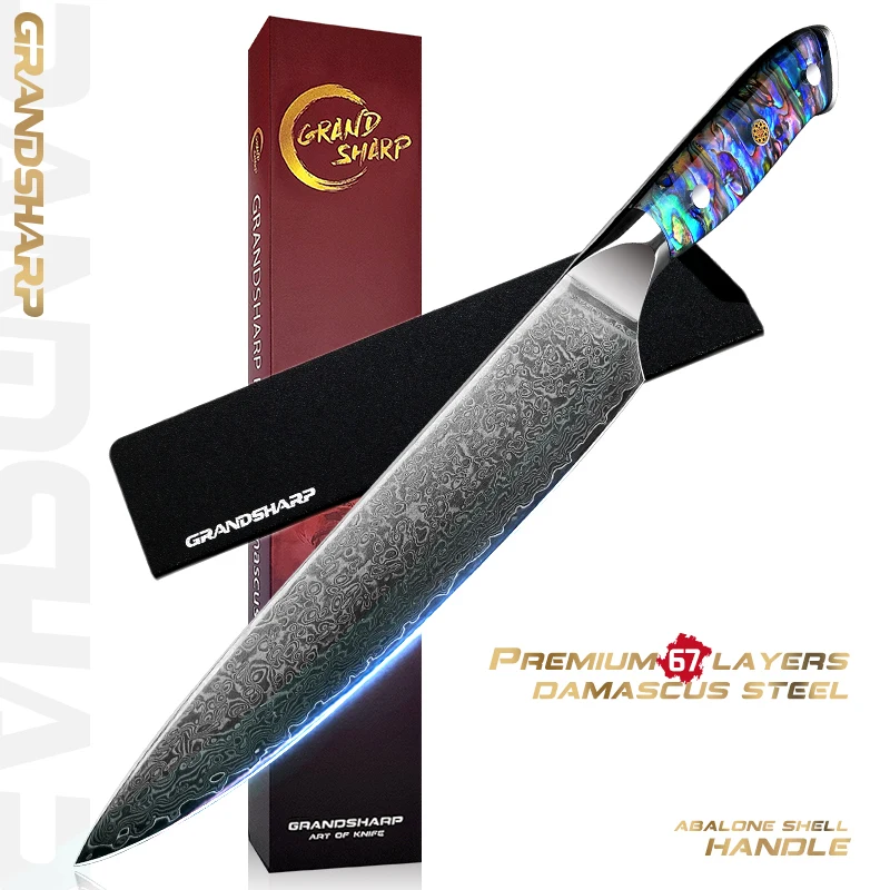 

Damascus Chef Knife Japanese Steel Professional Kitchen Cooking Cutting Tool Abalone Shell Handle Cutlery Cookware Sharp