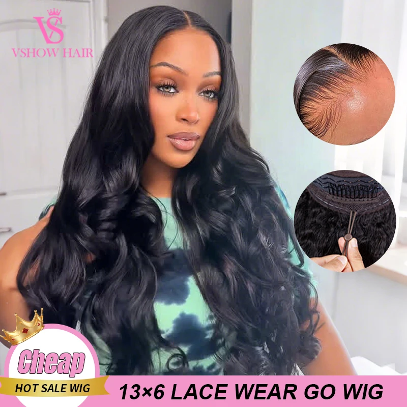 

VSHOW 13x6 HD кружевной фронтальный парик объемная волна бесклеевые готовые к работе парики с эластичным шнурком предварительно выщипанные отбеленные узлы